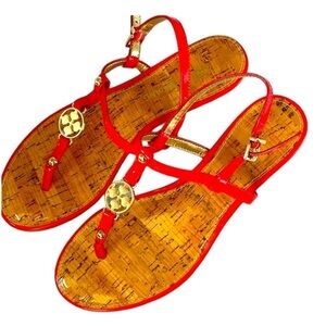 Women's T strap Thong Flip Flop Sandals Flats Slippers Patent Leather Shoes, 7